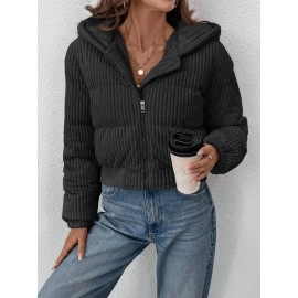 [Elegant Zip-Up Hooded Jacket] Elegant Women's Short Zip-Up Hooded Jacket | Full-Zip Closure, H-Line Silhouette, Flared Hem, Machine Washable, Versatile Casual to Semi-Formal, Solid Color (White & More)