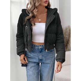 [Elegant Zip-Up Hooded Jacket] Elegant Women's Short Zip-Up Hooded Jacket | Full-Zip Closure, H-Line Silhouette, Flared Hem, Machine Washable, Versatile Casual to Semi-Formal, Solid Color (White & More)