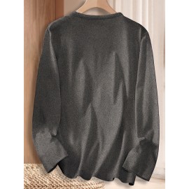 Chic Geometric Print Long Sleeve T-Shirt for Women - Casual Crew Neck, Soft Polyester, Perfect for Fall & Winter