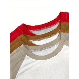 [3pcs Women's T-Shirt Set] 0623Gwen Women's 3pcs T-Shirt Set | Casual Color-Block Long Sleeve Tops, Solid Colors, Machine Washable, Wear Alone Layered, All Seasons, Autumn/Winter