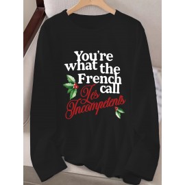 1pc Women'S Long Sleeve Crew Neck Casual Top with 