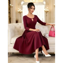 Women's Elegant 50s, 60s, Retro Pleated Wedding Party Date Evening Gown Dress, Fashionable Waist-Cinching Flowy Temperamental Cocktail Lace-Up Backless Aesthetic Longline Maxi