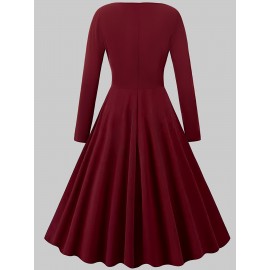 Women's Elegant 50s, 60s, Retro Pleated Wedding Party Date Evening Gown Dress, Fashionable Waist-Cinching Flowy Temperamental Cocktail Lace-Up Backless Aesthetic Longline Maxi