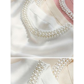 Women'S Elegant Beaded Sleeveless Vest - Solid Color Crew Neck Pullover for Spring/Summer/Fall, Chic Layering Piece with Pearl Embellishments