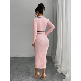 Women'S Elegant Dress - Soft Pink Formal & Casual Outfit with Button Front, Flattering Fit for Office, Parties, Tea Dates - Chic Women'S Clothing, Office Attire, Sophisticated Design, Premium Quality, Bow Detail, Fashion Lovers