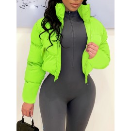 Women'S Stylish Yellow Puffer Jacket - Casual Long Sleeve, Short Length, Zip-Up with Pockets, Perfect for Winter Fashion, Winter Fashion Jacket|Zipup Jacket|Padded Jacket, Yellow Jacket/coat Women, Winter Jacket Women, Coat For Women