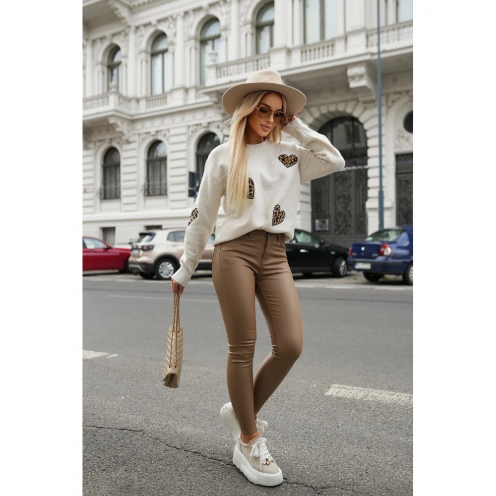 Women's Elegant Winter Leopard Print (or Solid) Embellished Sweater - Luxury Round Neck Pullover, Hand Washable Tailored Blazer-Like Jacket, Autumn/Winter Office & Formal Wear (No-Needle)