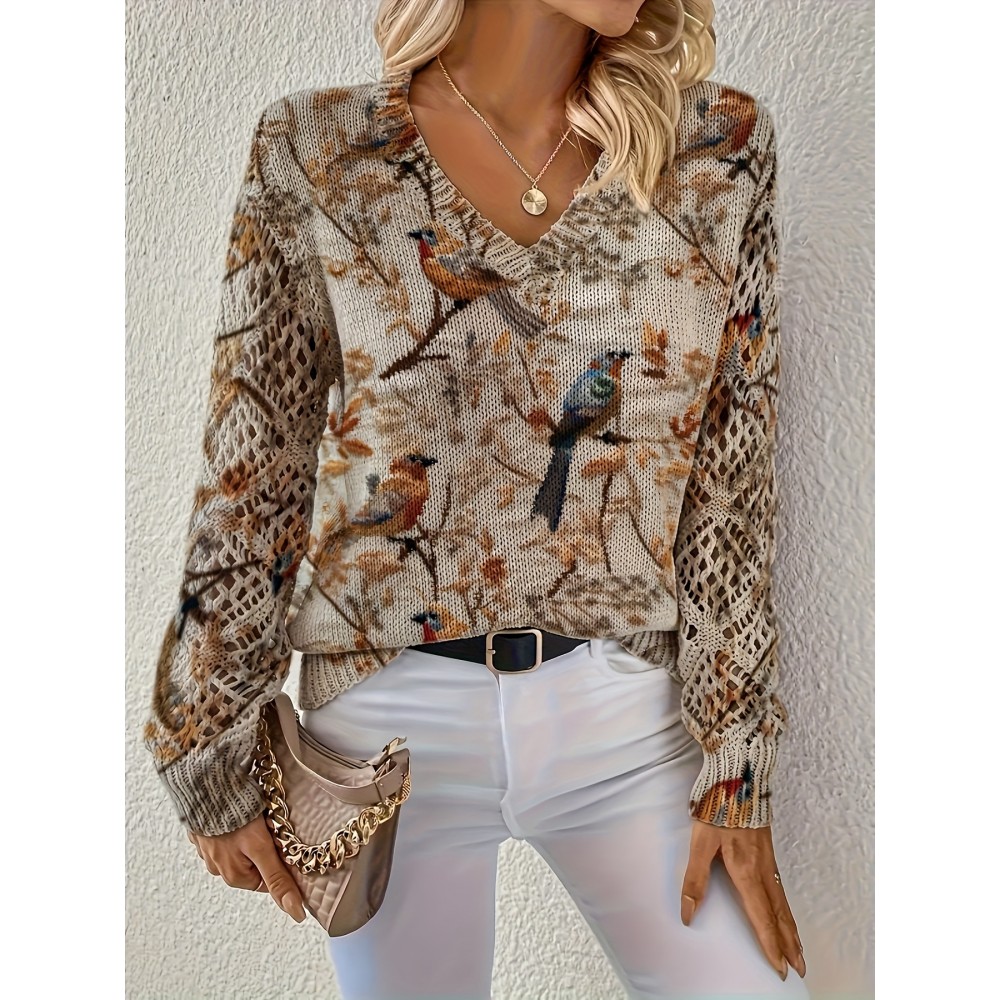 Women'S Elegant V-Neck Sweater - All-Season Long Sleeve Pullover Sweater with Brown/Black/Beige/White/Gray/Blue/Red/Orange/ - Office, Party, Everyday Chic Outfits - Women'S Sweater for Year-Round Wear, Office Attire, Bohemian Style